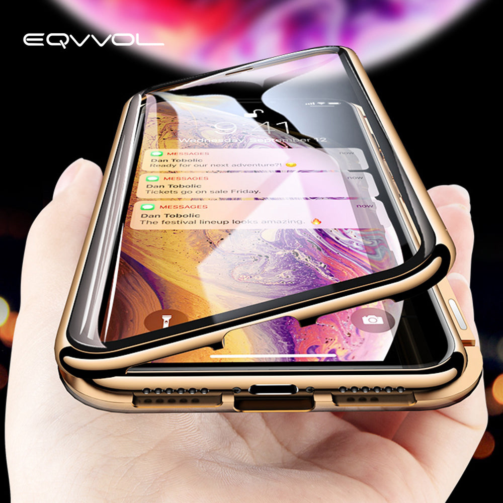 Metal Magnetic Adsorption Case For iPhone XS MAX X XR 8 7 Plus 6 6s Case Double Sided Glass Magnet Case